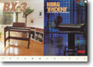 Korg : BX-3 / Trident（1980 年）A：Korg のオルガン BX-3 とポリフォニックシンセの Trident のパンフ。